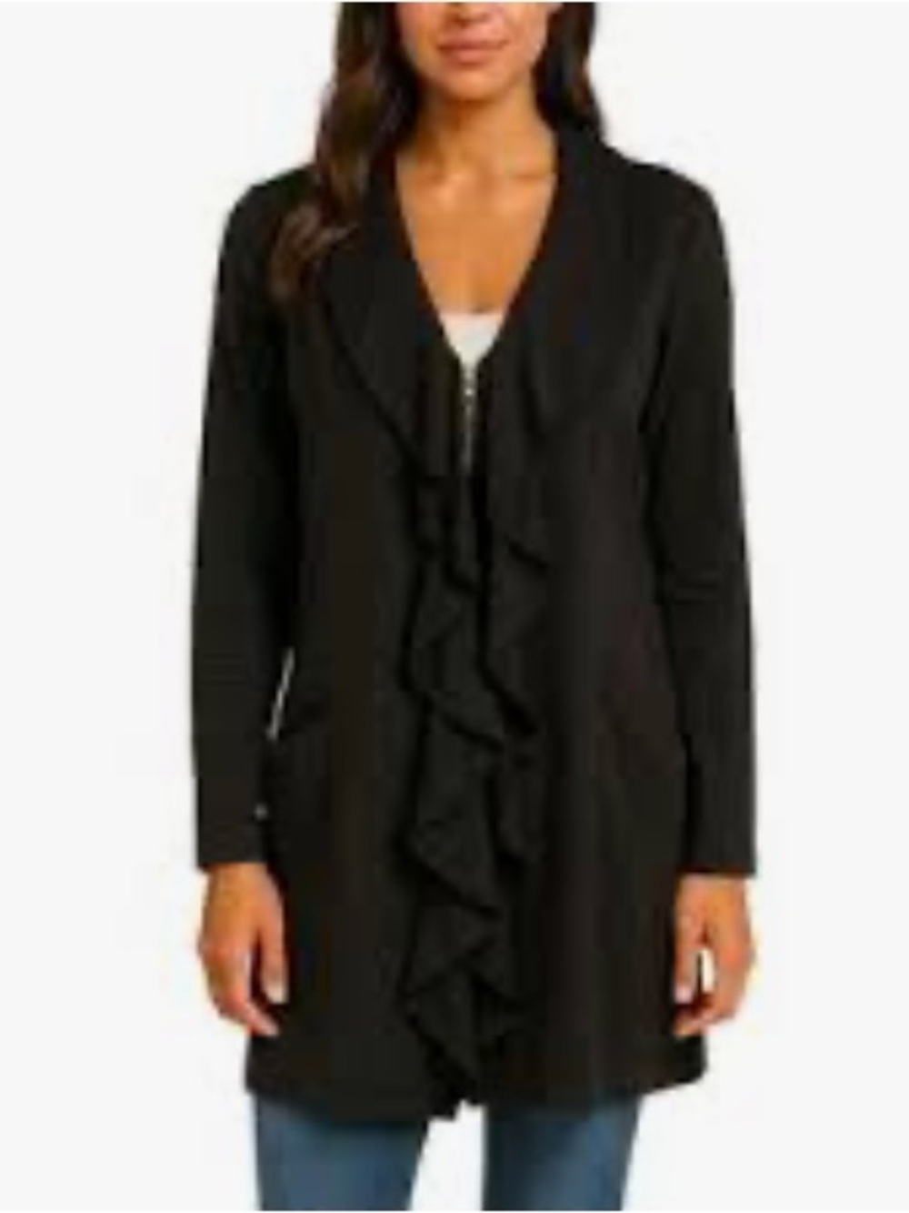 XCVI Black Ruffle Front Full Zip Jacket size Medium